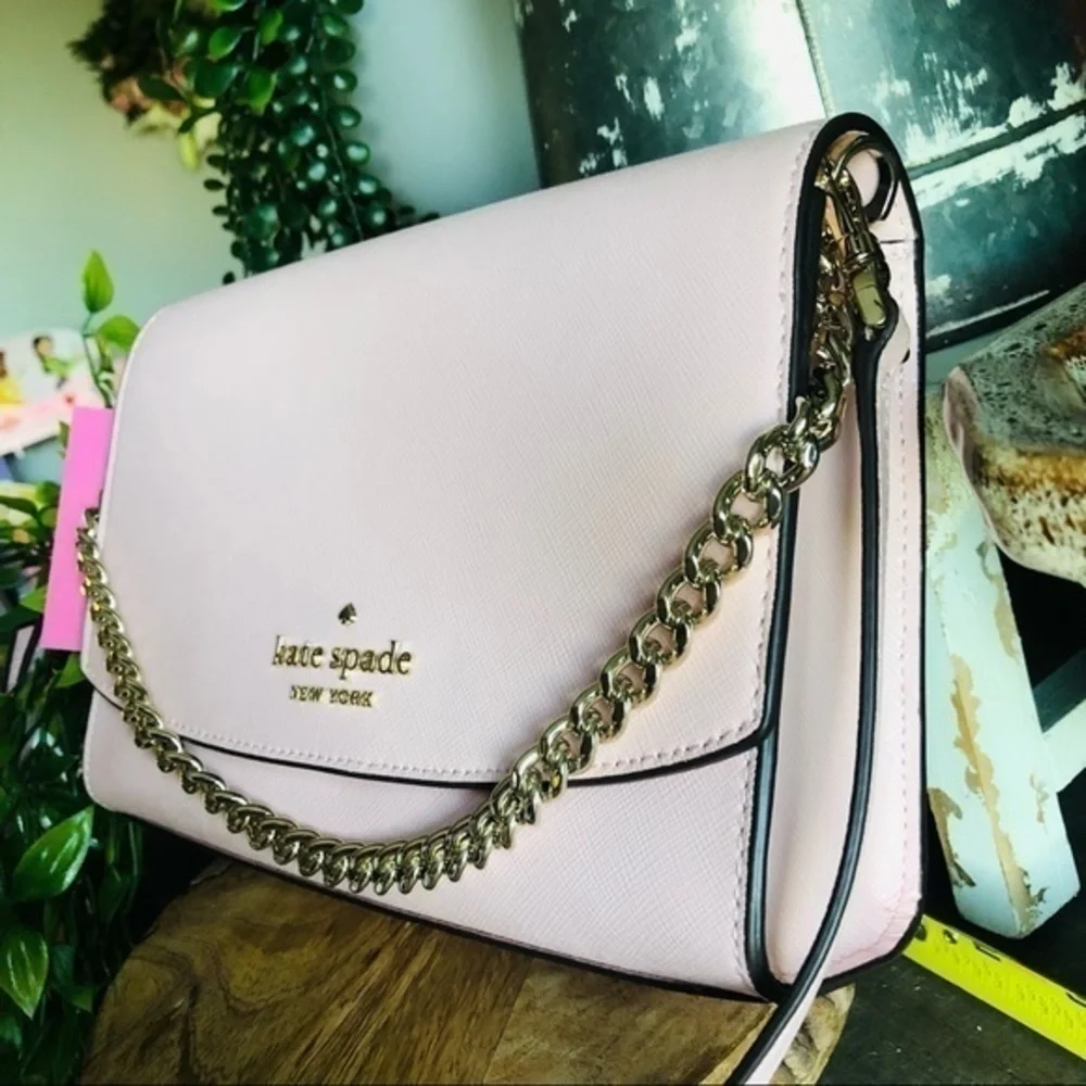 Kate Spade New York Saffiano Crossbody Bag with Chain Strap Blush Pink NWT